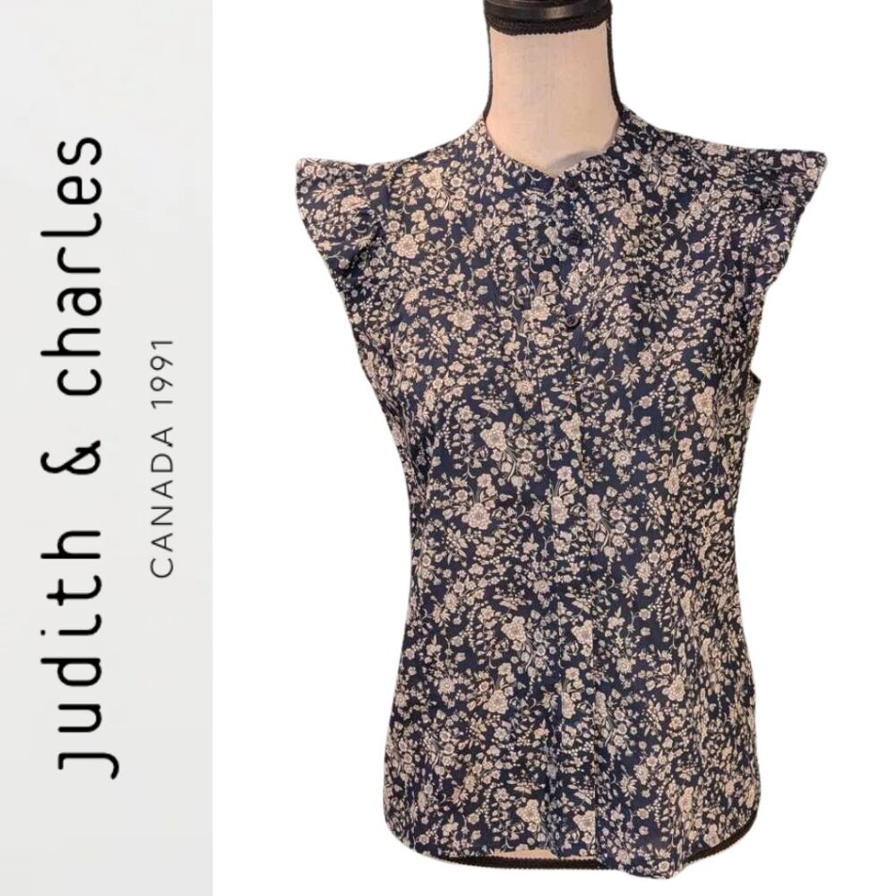 Judith & Charles Ruffle Button Up Floral Sleeveless Top